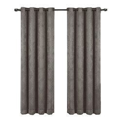 Royal Tradition - Bella Blackout 2PC Embossed Grommet Panels, Gray, 104"x96" - Curtains