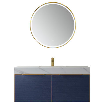 Alicante Vanity With Stone Countertop, Classic Blue, 48", With Mirror