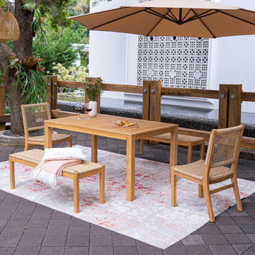Carmel Teak Wood 5 Pieces Outdoor Dining Set with Honey Twist Wicker
