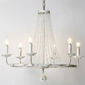 $246.99-Pena Rustic Candle-Shaped 6-Light Crystal Bead Strands Metal Wheel Chand