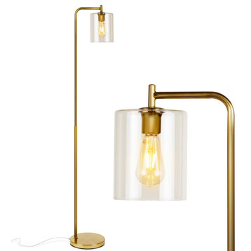 Brightech Elizabeth Industrial Floor Lamp with Glass Shade & Edison Bulb, Brass