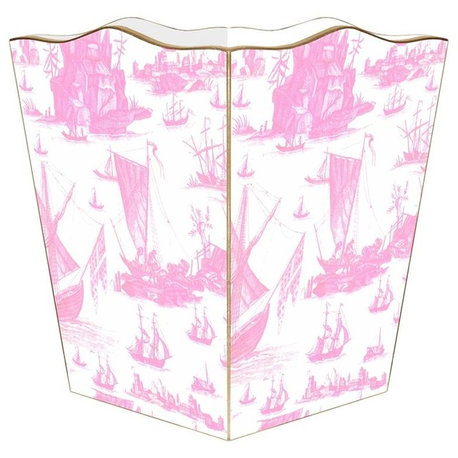 Pale Pink Boat Toile Wastepaper Basket