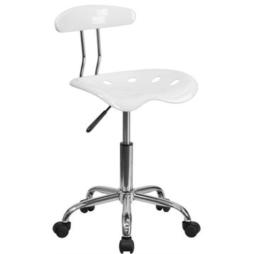 Vibrant White/Chrome Swivel Task Office Chair With Tractor Seat