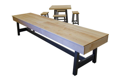 Contempo Shuffleboard Table with Dining Top and Matching Pub Table & Benches
