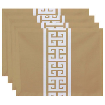 18"x14" Key Stripe, Stripe Print Placemat, Beige And Taupe, Set of 4