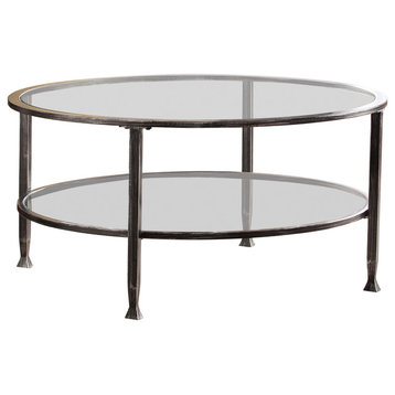 Symon Metal/Glass Round Cocktail Table, Black