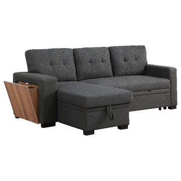Fabric Reversible Modern Side Compartment Sleeper Sectional Sofa Bed-Dark Gray
