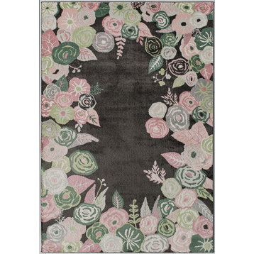 Hanna Transitional Floral Soft Touch Area Rug, Royal Blossom Pink Onyx, 2'x4'