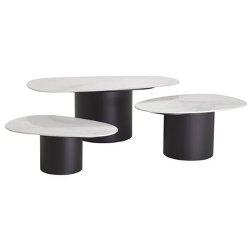 White Ceramic Marble Coffee Table Set (3) | Eichholtz Zane