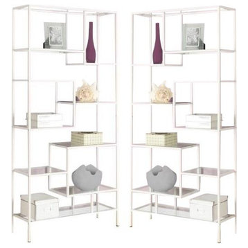 Home Square 2 Piece Modern Metal Bookcase Set in White Finish