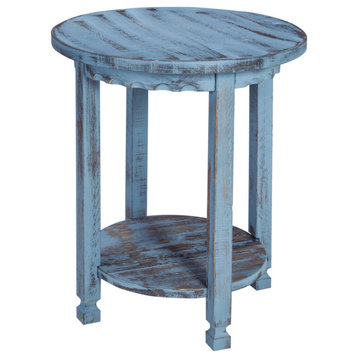 Country Cottage Round End Table, Blue Antique Finish