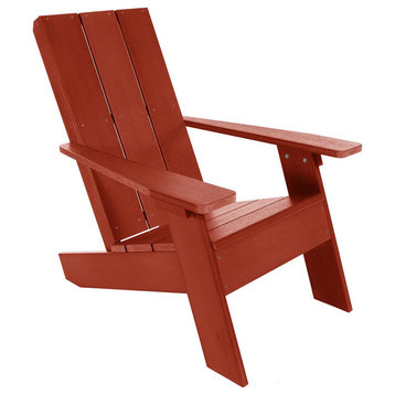 Modern Adirondack Chair, Slanted Slatted Seat Constructed With HDPE, Rustic Red