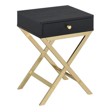 Coleen Side Table, Black and Brass