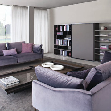 Modern living room with lavender sofa set
