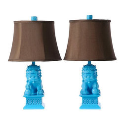 Barbara Cosgrove Foo Dog Caribbean Blue Mini Table Lamp-Set of 2 - Lamp Sets