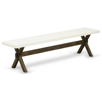 East West Furniture X-Style 15x72" Wood Dining Bench in Jacobean/Linen White