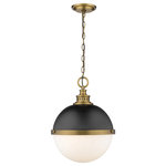 Z-LITE - Z-LITE 619P14-MB-FB 2 Light Pendant - Z-LITE 619P14-MB-FB 2 Light PendantFeaturing a rounded silhouette, this two-light mini pendant combines modern design with vintage-inspired details. Factory brass combines with matte black to create a multidimensional visual with a soft glow.Style: RestorationCollection: PeytonFrame Finish: Matte Black + Factory BronzeFrame Material: SteelShade Finish/Color: Opal EtchedShade Material: GlassDimension(in): 14.75(L) x 14.75(W) x 18.75(H)Chain/Rod Length: 72"Cord/Wire Length: 110"Bulb: (2)60W Medium Base(Not Included),DimmableUL Classification/Application: ETL/CETL Certified/Dry