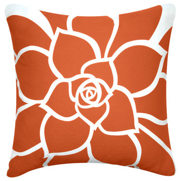 Bloom Organic Cotton Floral Throw Pillow Cover, Rust Orange