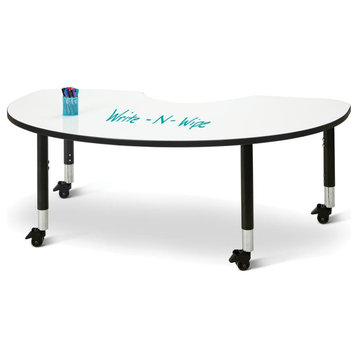 Berries Kidney Dry Erase Table, 72x48, Mobile, Write-n-Wipe/Black/Black