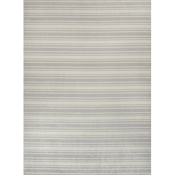 Two-Tone Striped Low-Pile Machine-Washable Rug, Cream/Light Gray, 8 Ft. X 10 Ft.
