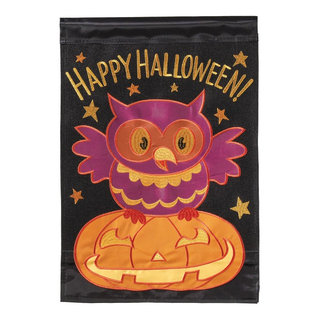 Happy Halloween Burlap  OWL Applique Embroidered 2 Sided Garden Flag 