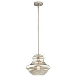 Kichler Lighting - Kichler Lighting 42044NIMER Everly - 12" One Light Pendant - The design of this generous pendant from the Everly collection is based on decorative blown glass containers. Sporting a classic lamp-base shape with Olde Bronze hardware it features clear glass and is made memorable with the use of a Vintage Squirrel Cage Filament lamp.  Canopy Included: Yes  Shade Included: Yes  Canopy Diameter: 4.75Everly 12" One Light Pendant Brushed Nickel Mercury Glass *UL Approved: YES *Energy Star Qualified: n/a  *ADA Certified: n/a  *Number of Lights: Lamp: 1-*Wattage:100w A19 bulb(s) *Bulb Included:No *Bulb Type:A19 *Finish Type:Brushed Nickel
