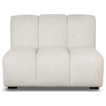 Liang & Eimil - Sand Boucl√© Single Unit Sofa | Liang & Eimil Ralph - Endlessly versatile, the Ralph sectional can be adapted in multiple combinations to suit your space. Available as an armless element with its signature bold channelling details, the model comes with a matching ottoman that can double as a coffee table when combined with a stylish tray or added as a relaxing footstool extension.