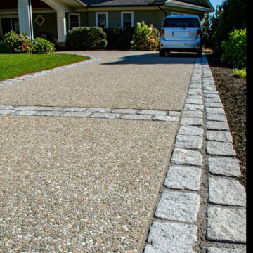 Exposed Aggregate Driveway with Paver Border