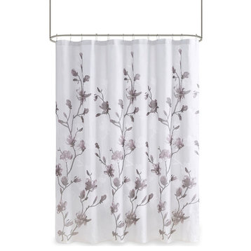 Madison Park Magnolia Floral Printed Burnout Shower Curtain, Purple