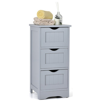 Costway Bathroom Floor Cabinet Freestanding Storage Organizer w/ 3 Drawers Grey