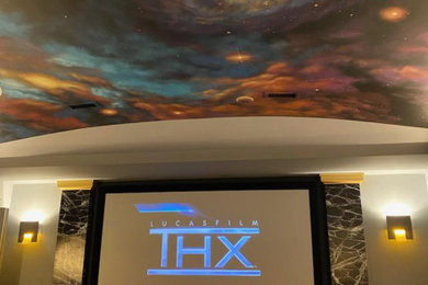 Space Themed Ceiling Mural in Home Theater by Mural Art