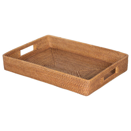 Loma Rattan Serving Tray With Cut-Out Handles, Honey-Brown