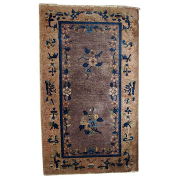 Handmade antique art deco Chinese rug 2.2' x 3.7' ( 67cm x 114cm) 1920