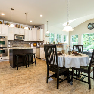 75 Beautiful Linoleum Floor Kitchen With Brown Backsplash ...