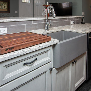 Transitional Steaked Limestone Kitchen Remodel w/ white Bahamas Granite top