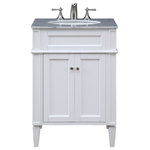 Elegant Lighting - Park Avenue 24" Single Bathroom Vanity Set, White - From its Italian Carrara white marble top to its contemporary-styled hand painted white cabinet, this member of our "Park Avenue" vanity collection is sure to enhance either your home or office bathroom. Beneath its lustrous, natural stone marble top is an oval, white porcelain undermount sink, a handsome 2-door cabinet with a single shelf for storing all your bathroom essentials and an array of niceties: chrome steel knobs, soft-closing doors and elegantly tapered legs. A wonderful balance of beautiful form and practical function! -Measurements: W24" x 21-3/4" x H34 1/2" - Authentic Carrara white marble counter top imported from Italy - Pre-drilled faucet hole, 8" spread - Undermount porcelain sink - Constructed of kiln-dried solid wood and MDF - 2 soft-closing doors with one shelf inside - Faucets shown are not included. Minor assembly of legs required.