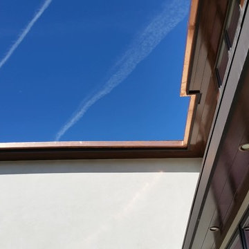 sectional 4x5 Box Gutters, 16 ounce Copper, Modern Home in Manhattan Beach, CA.