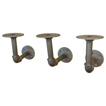 Three Industrial Iron Pipe Brackets, 4"x4"