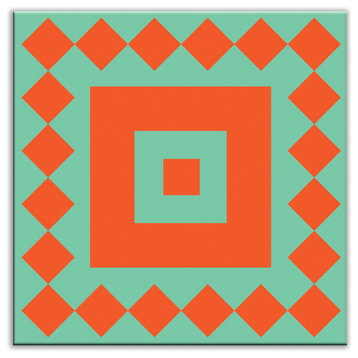 4.25"x4.25" Folksy Love Satin Decorative Tile, Checkers Red/Orange-Green