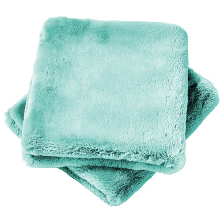 Heavy Faux Fur Throw Pillow Covers 2pcs Set, Bleached Aqua, 14''x26''