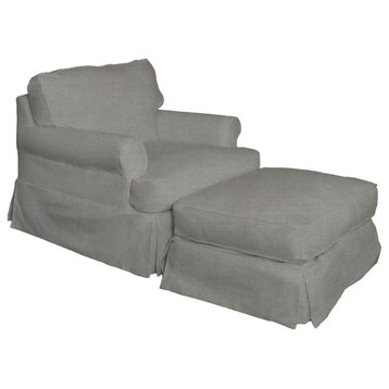 Horizon Slipcovered T-Cushion Chair with Ottoman | Performance Fabric | Gray