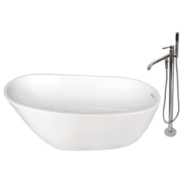 Aqua Eden 59" Acrylic Freestanding Tub w/Faucet Combo, White/Polished Chrome