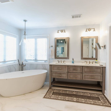 Master Bathroom - Steam Shower, Relaxing Tub, Double Sink & Ample Cabinet Space