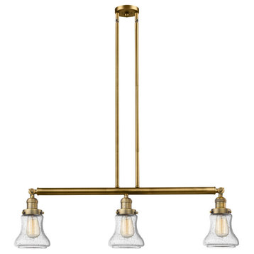Bellmont 3-Light Island Light, Seedy Glass, Brushed Brass