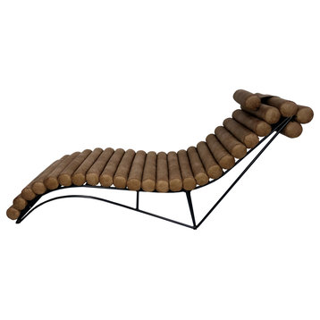 ROSA Leather Chaise Lounge , Beige