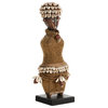 Pine Wood, Cowrie Shells, Orange Beads & Kente Cloth African Woman Namji Doll
