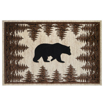 Tacoma Tranquil Bear Ivory/Gray Lodge Area Rug, 5'3" Round