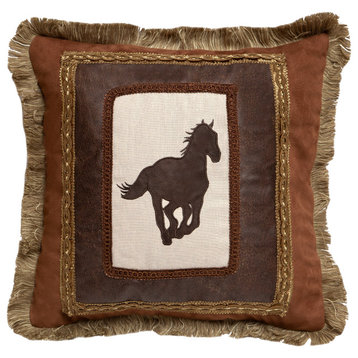Framed Horse Country Western Throw Pillow, Insert Included, 18"x18"