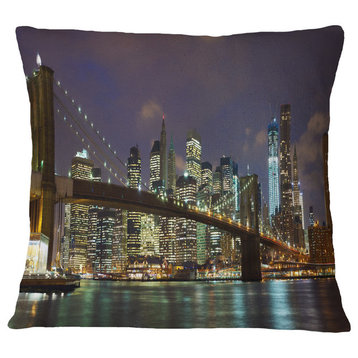Brooklyn Bridge Panoramic View Cityscape Photo Throw Pillow, 16"x16"