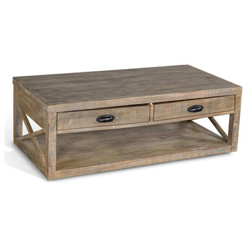 Sunny Designs Durango 48" Coastal Wood Cocktail Table in Weathered Brown